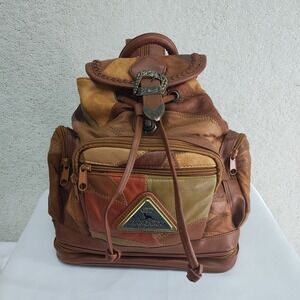 Kangaroo Patchwork Leather Backpack Womens Brown Italy Style Cosmetic Mirror